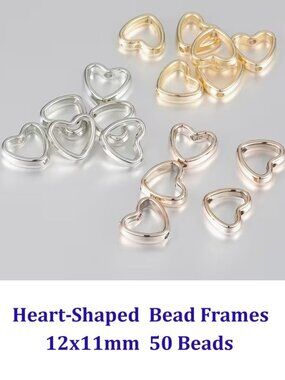 Heart Shape Bead Frames, Light weight acrylic  12x11mm  50 Beads  Mixed Colors